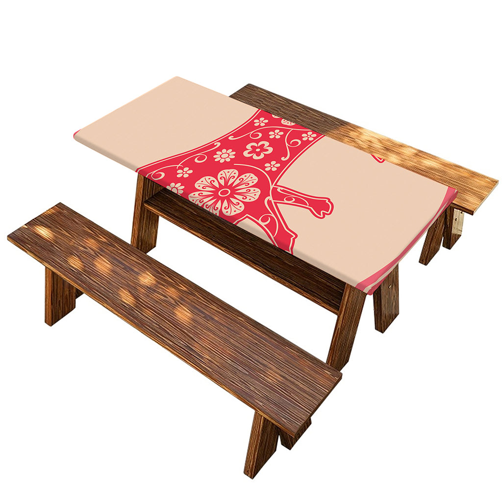 Chinese Flower Ox Zodiac Print Picnic Table Cover