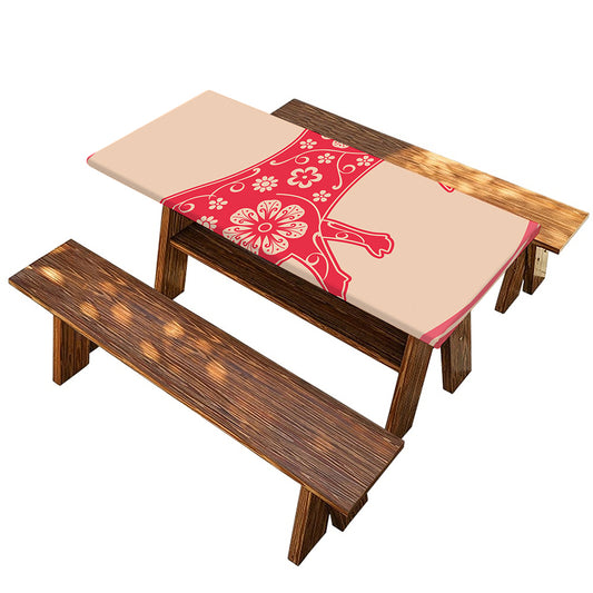 Chinese Flower Ox Zodiac Print Picnic Table Cover