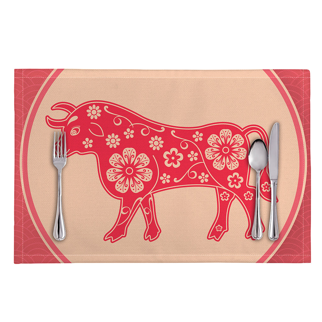 Chinese Flower Ox Zodiac Print Placemat