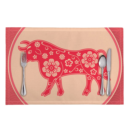 Chinese Flower Ox Zodiac Print Placemat
