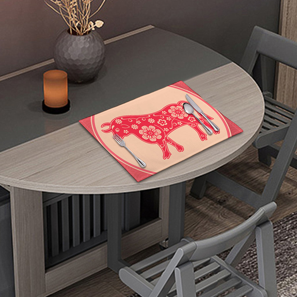 Chinese Flower Ox Zodiac Print Placemat