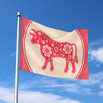 Chinese Flower Ox Zodiac Print Polyester Flag