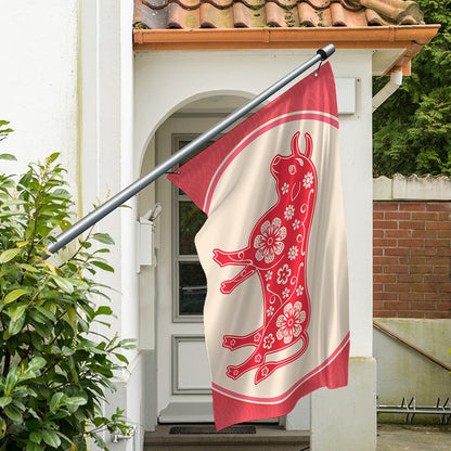 Chinese Flower Ox Zodiac Print Polyester Flag
