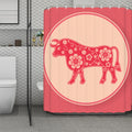 Chinese Flower Ox Zodiac Print Polyester Shower Curtain