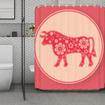 Chinese Flower Ox Zodiac Print Polyester Shower Curtain