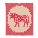 Chinese Flower Ox Zodiac Print Polyester Shower Curtain