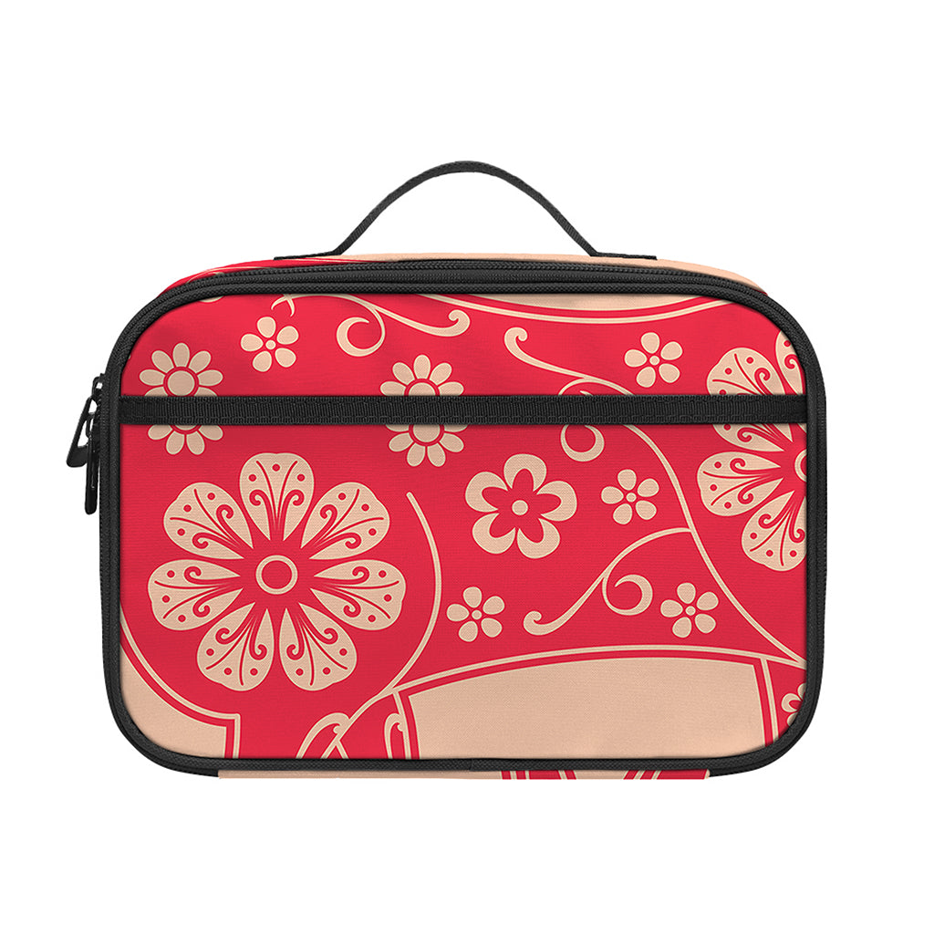 Chinese Flower Ox Zodiac Print Portable Lunch Bag