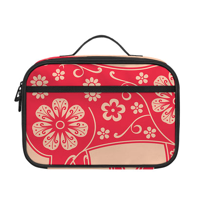 Chinese Flower Ox Zodiac Print Portable Lunch Bag