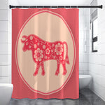 Chinese Flower Ox Zodiac Print Premium Shower Curtain