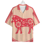 Chinese Flower Ox Zodiac Print Rayon Hawaiian Shirt