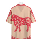Chinese Flower Ox Zodiac Print Rayon Hawaiian Shirt