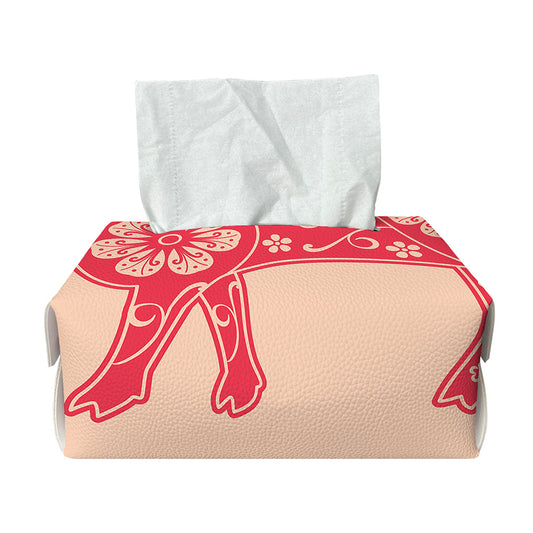 Chinese Flower Ox Zodiac Print Rectangle Tissue Box Cover