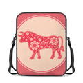 Chinese Flower Ox Zodiac Print Rectangular Crossbody Bag