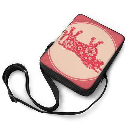 Chinese Flower Ox Zodiac Print Rectangular Crossbody Bag