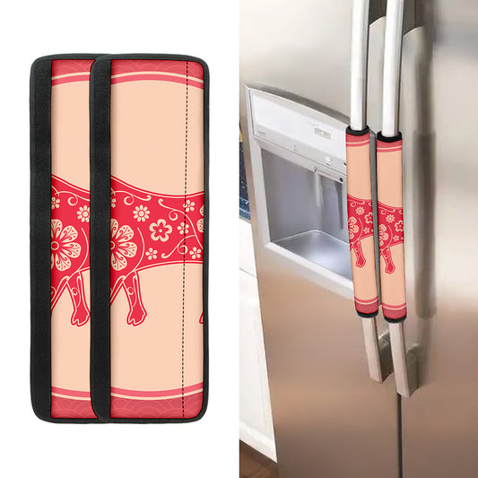 Chinese Flower Ox Zodiac Print Refrigerator Handle Covers