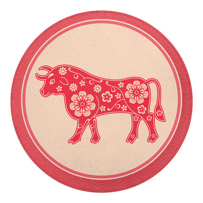 Chinese Flower Ox Zodiac Print Round Blanket