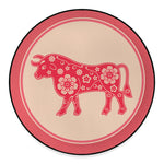 Chinese Flower Ox Zodiac Print Round Floor Mat
