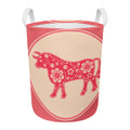 Chinese Flower Ox Zodiac Print Round Laundry Basket