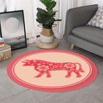 Chinese Flower Ox Zodiac Print Round Rug