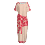 Chinese Flower Ox Zodiac Print Short Sleeve Long Nightdress