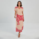 Chinese Flower Ox Zodiac Print Short Sleeve Maxi Dress