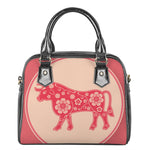 Chinese Flower Ox Zodiac Print Shoulder Handbag