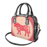 Chinese Flower Ox Zodiac Print Shoulder Handbag