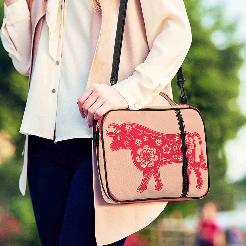 Chinese Flower Ox Zodiac Print Shoulder Strap Bible Bag