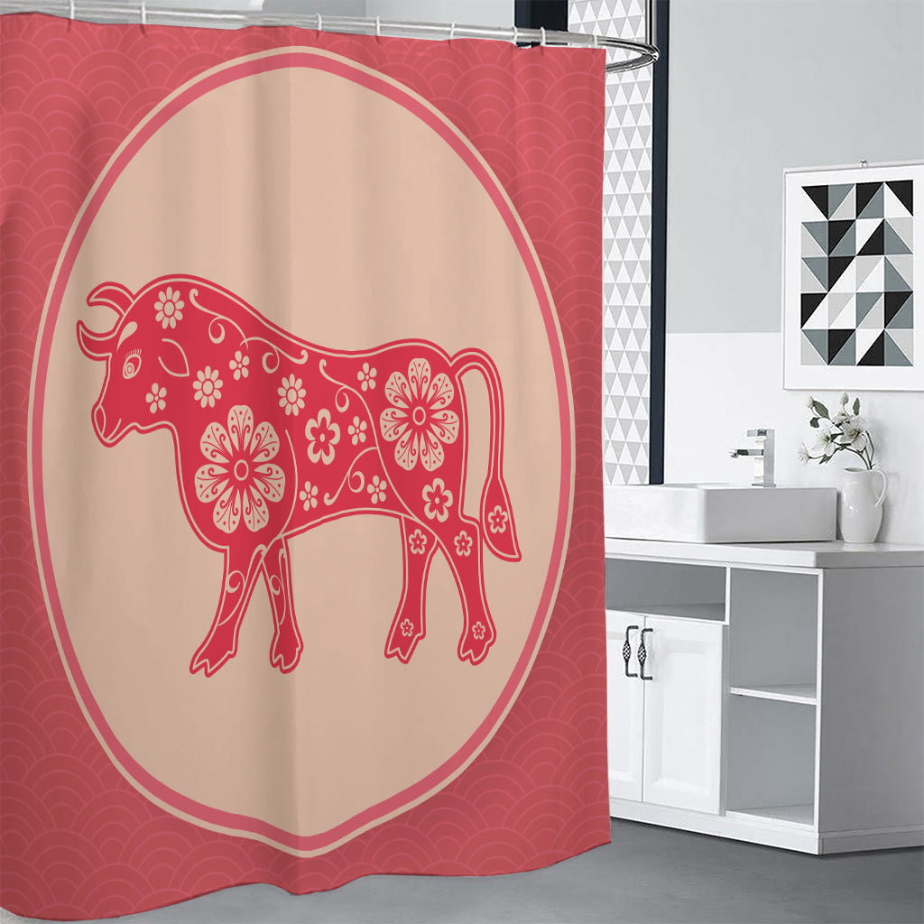 Chinese Flower Ox Zodiac Print Shower Curtain