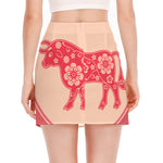 Chinese Flower Ox Zodiac Print Side Slit Mini Skirt