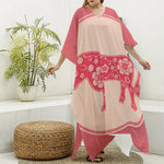 Chinese Flower Ox Zodiac Print Silk V-Neck Kaftan Dress