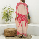 Chinese Flower Ox Zodiac Print Silk V-Neck Kaftan Dress