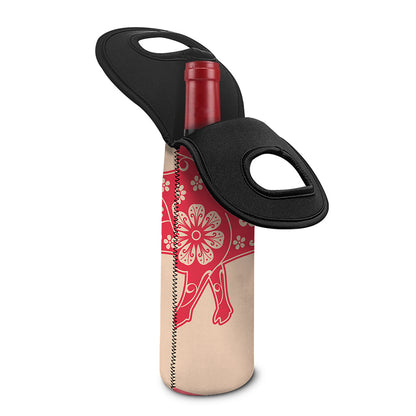 Chinese Flower Ox Zodiac Print Single Neoprene Wine Tote