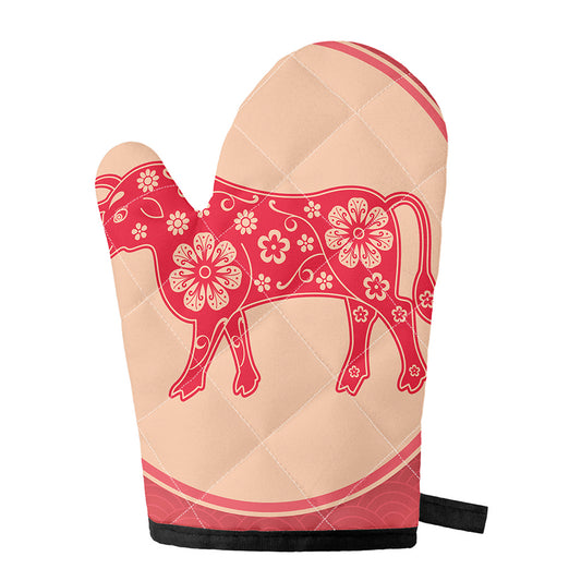 Chinese Flower Ox Zodiac Print Single Oven Mitt