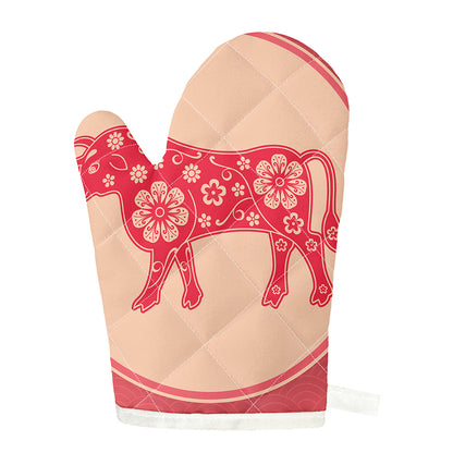 Chinese Flower Ox Zodiac Print Single Oven Mitt