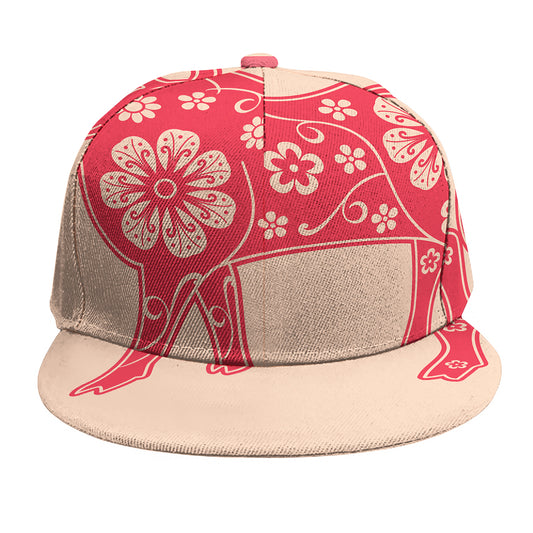 Chinese Flower Ox Zodiac Print Snapback Cap