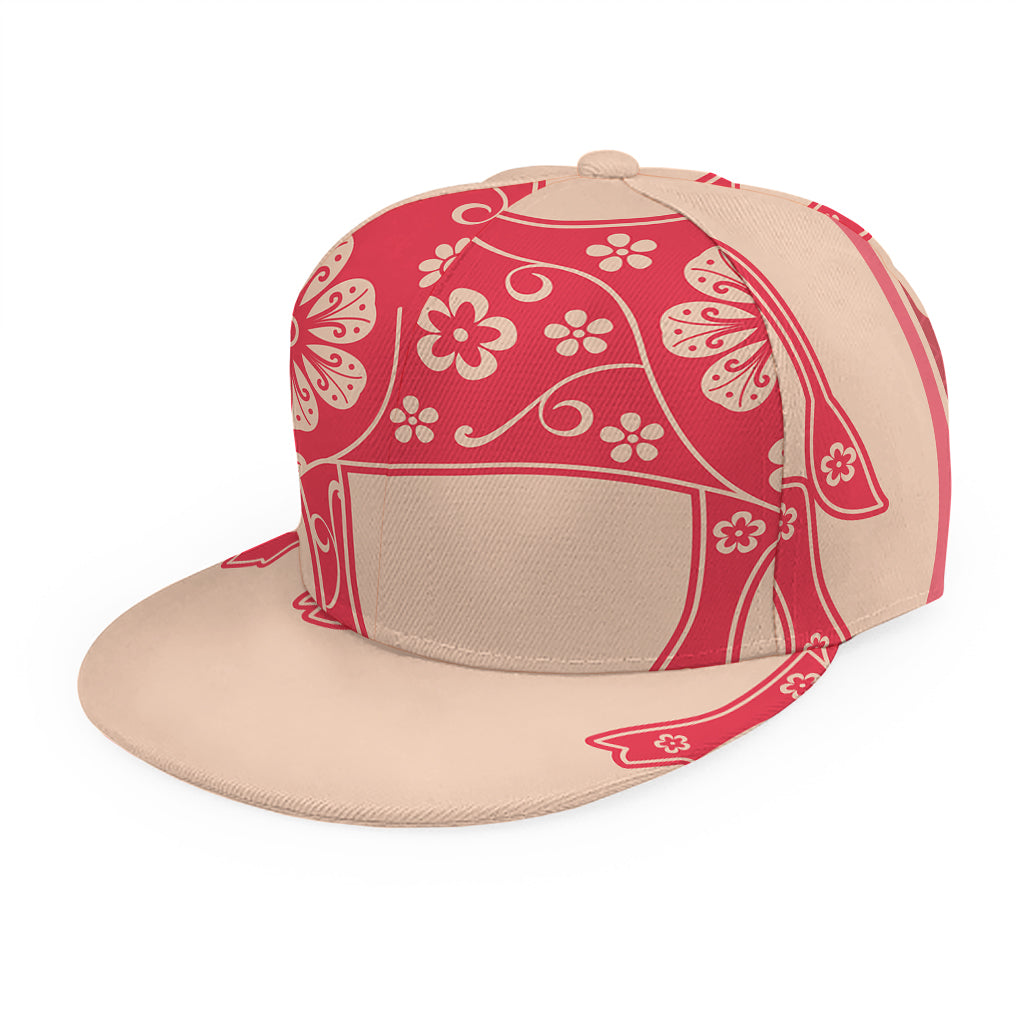 Chinese Flower Ox Zodiac Print Snapback Cap
