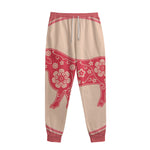 Chinese Flower Ox Zodiac Print Sweatpants