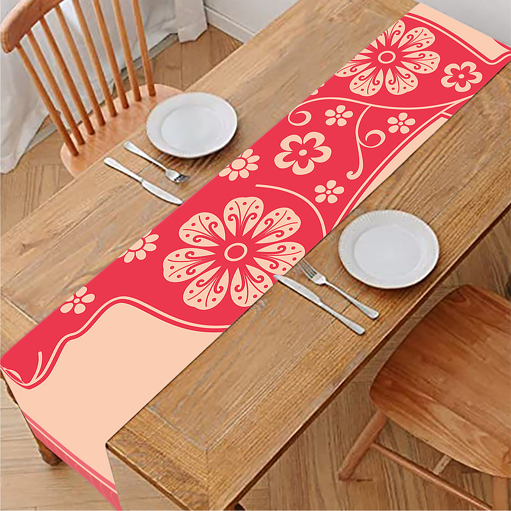 Chinese Flower Ox Zodiac Print Table Runner
