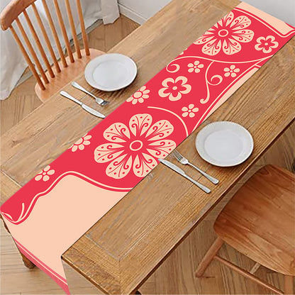 Chinese Flower Ox Zodiac Print Table Runner