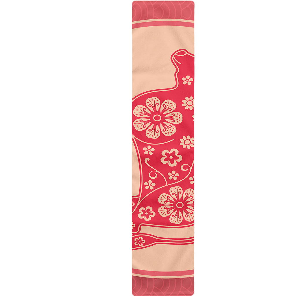 Chinese Flower Ox Zodiac Print Table Runner