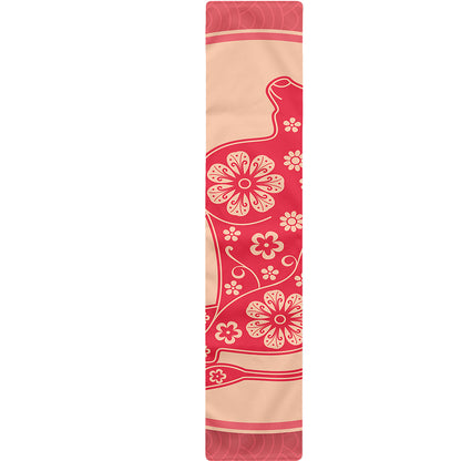 Chinese Flower Ox Zodiac Print Table Runner