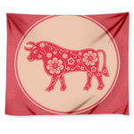 Chinese Flower Ox Zodiac Print Tapestry