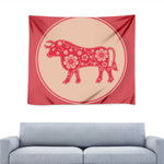 Chinese Flower Ox Zodiac Print Tapestry