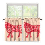 Chinese Flower Ox Zodiac Print Tier Curtains