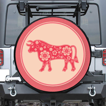 Chinese Flower Ox Zodiac Print Tire Cover