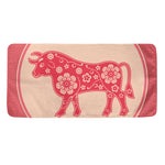 Chinese Flower Ox Zodiac Print Towel