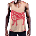 Chinese Flower Ox Zodiac Print Men's Workout Tank Top