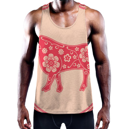 Chinese Flower Ox Zodiac Print Training Tank Top