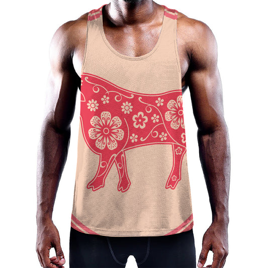 Chinese Flower Ox Zodiac Print Training Tank Top
